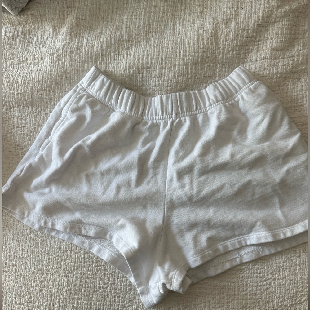 white garage sweat shorts